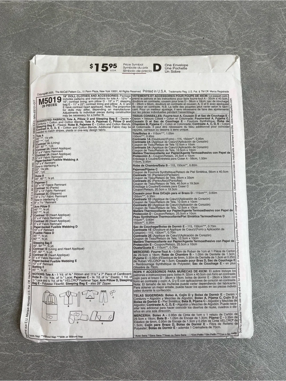 Vintage McCall's & Simplicity 18” Doll Clothes Pattern Pack #4066, M5019, & 4347